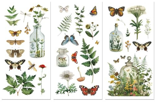 Peacoblue Rub on Transfers for Crafts 3Pcs Vintage Butterfly with Ferns 15cmx30cm, UV DTF Waterproof Furniture Transfer for Chest of Drawer Dresser Glass Porcelain Wood Plastic