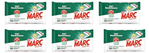 St Marc Serpillères jetables Imprégnées Anti-Bactériennes - Lot de 6 x 20 Serpillères