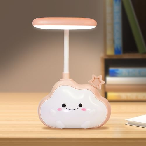 Wetry Veilleuse Nuage Mignon Lampe de Bureau LED pour Enfants, Rechargeable, avec Lumière Multicolore, Bras Flexible (Étoile Rose)