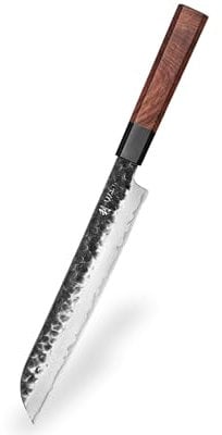 Wakoli Kensei Serie Brotmesser 22 cm Wellenschliff I 3-lagiger Verbundstahl, scharfe Klinge 60±2 HRC I Griff aus Redwood & Büffelhorn I Brotschneidemesser für Brot, Krusten & Backwaren I Geschenkbox