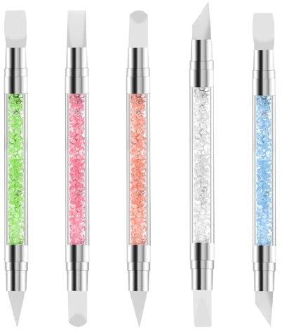5Pcs Silicone Nail Tool Rubber Nail Tool Flat Edge Silicone Nail Tool Silicone Chrome Applicator for Nails Dual Tipped Silicone Nail Tools Nail Art Sculpture Pen for Home Salon (5 Color)