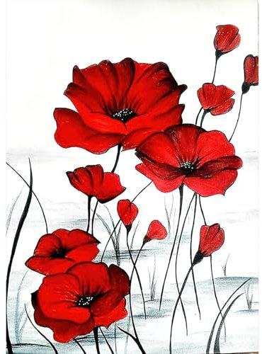 KEYIFA 5D Rote Mohns Diamond Painting Zubehör, Crystal Art Foto Blumen Bastelset Diamond Painting Erwachsene, DIY Vollbohrer Bilder Diamond Painting Set für Home Wand Dekor 30x40CM