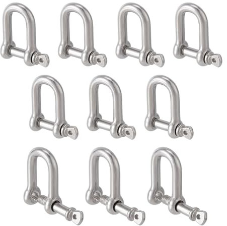 NBEADS 10 Stück Schäkel D-Form, 304 Edelstahl M5 D Ring Schraube Schäkel mit Pins 10mm Dicke Heavy Duty Schäkel Schlösser Schäkel-Klammern für Schmuckherstellung Rigging Fahrzeug Recovery Hauling