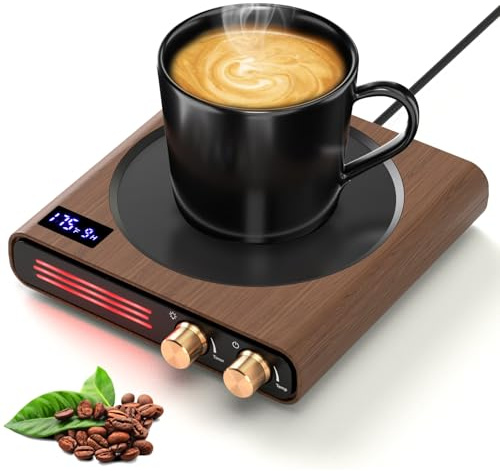 CEROBEAR Chauffe-tasse à café, 9 réglages de température pour ordinateur avec arrêt automatique, chauffe-bougies intelligent avec lumières LED, chauffe-lait pour boissons et thé et eau