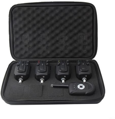 HpLive Drahtloses Wireless Angeln Bissanzeiger Set, 2x Angelbissanzeiger + 1x Empfänger + 1x Aufbewahrungsbox, 435g, Schwarz, LED, Batteriebetrieben, Fischbissanzeiger