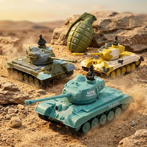 njoyn RC Ferngesteuerter Panzer U.S. M26 Pershing mit Sound & Schusssimulation, 1:77 Militär-Modellbau Kettenfahrzeug, Detailliertes Vitrinenmodell für RC-Enthusiasten & Sammler, ab 14 Jahren