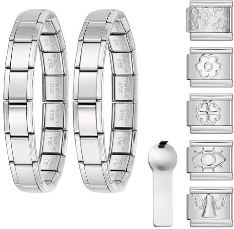 2 PCS Italian Charm Bracelet, Nomination Bracelets, Italian Charms, 9mm Charm Bracelet, Removable Modular Italian Bracelet, Bracelet Elastic for Men and Women, DIY Gift for Friends