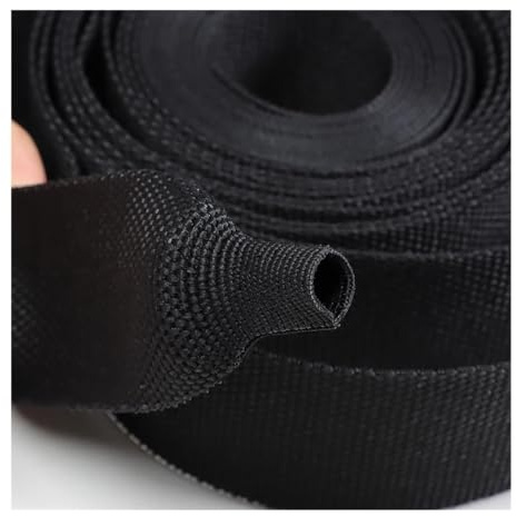 VONCYKI Gaine en tissu tressé thermorétractable de 6 à 50 mm - Isolation en PET - Protection des fils - Noir - Diamètre intérieur : 12 mm - 5 m