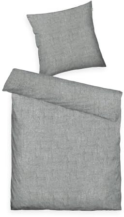 TOM TAILOR Melange-Bettwäsche, 80x80 cm + 135x200 cm, 40% Baumwolle/ 25% Viskose / 35% Polyester, Mit Stehsaum und Markenreißverschluss, WOVEN MELANGE Grau (Soft Grey)