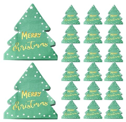 Tovaglioli di carta a forma di albero di Natale, 20 tovaglioli decorativi natalizi, 16,5 x 15,5 cm, tovaglioli di carta verdi decorativi a forma di albero di Natale, per casa, bar, ristorante