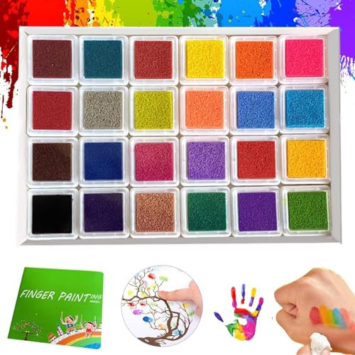 ZANWANXIN Funny Finger Painting Kit, Washable Finger Paint Sets with Book for Kids, Diy Crafts Finger Paint Sets, Colorful and Easy Clean Up, Finger Painting Fortoddlers 1-3 (Square - 24 colors)