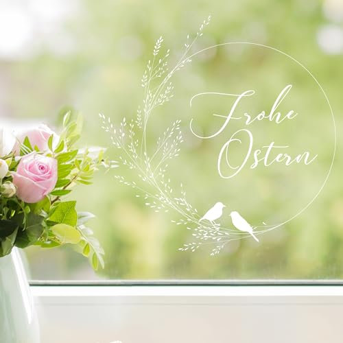 Wandtattoo Loft Fensterbilder Frühling weißer Gräserkranz – A4 Bogen, Wiederverwendbar – Osterdeko Fenster, Frühlingsbild Fenster, Fensterdeko Frühling, Fensterfolie Ostern Selbstklebend