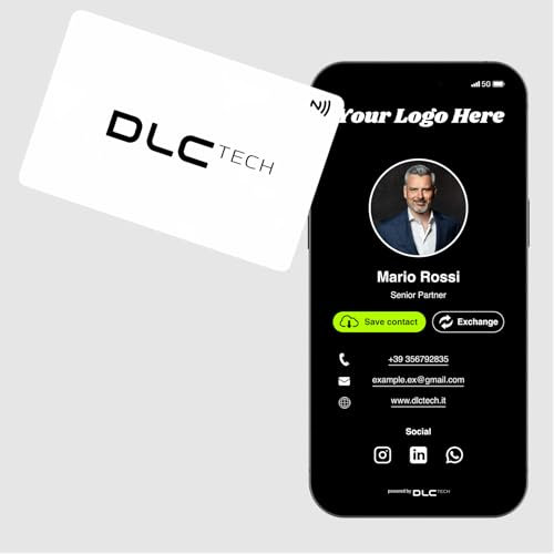 Digitale Visitenkarte NFC Contactless QrCode-GRAFICA PERSONALISIERT - Keine App erforderlich - Teilen Sie sofort Kontaktinformationen, soziale Medien und mehr (Weiß)