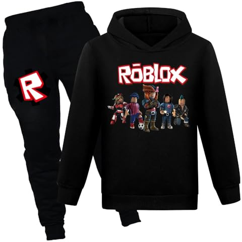 DEFANGYP A two-piece fashionable sportswear hoodie and jogging pants for boys and girls aged 1-13 (Black-160cm)