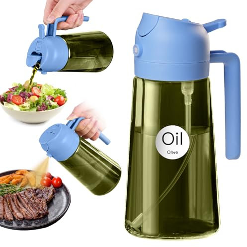 YARRAMATE Dispensador de Aceite de Oliva Juego con Scuro Protezione Dalla Luce, 470ml Spray de Cocina 2 en 1, Verde Dispensador y Pulverizador de Aceite de Calidad Alimentaria (cielo azul)