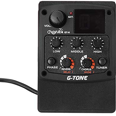 Tone GT-6 Préampli guitare acoustique avec micro piézoélectrique, accordeur LCD, égaliseur 3 bandes, réverbération/retard/chorus/effets larges