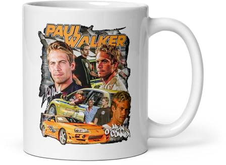 Paul Walker Tasse Erinnerungsgeschenk – RIP Design für Fans – Fast and Furious Look – Für Tuning Liebhaber und Auto Enthusiasten – Brian O'Conner Tribute Mug aus Keramik