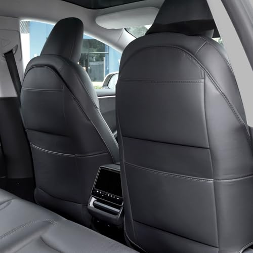 EYPINS Tesla Seat Back Protector for Model 3/Y/S/X - Premium PU Leather with Storage Pockets, 2Pcs Tesla Accessories Anti-Kick & Waterproof, Easy Install, Full Coverage Seat Protection for Tesla