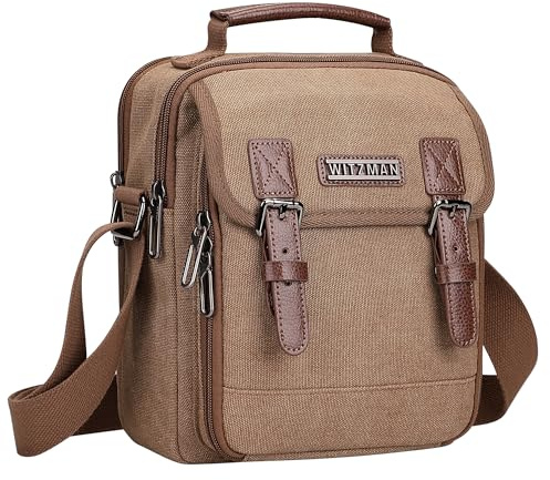 WITZMAN Kleine Canvas Umhängetasche Herren 8L Crossbody Tasche | Kompaktes Design, Organisierte Aufbewahrung und Flexible Tragemöglichkeiten für Reisen, Pendeln und Alltag, A8015