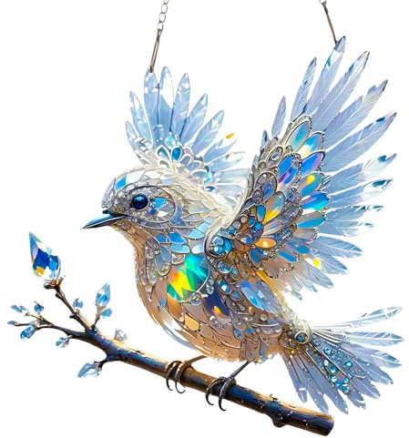 Gwtdtoad 2D Acryl Vogel Sonnenfänger Garten Kristall Blauvogel Figuren Deko Skulpturen, Fensterdeko Hängend Vogel Lichtfänger Für Outdoor Regale Garten Zimmer 20x20x0,2 cm