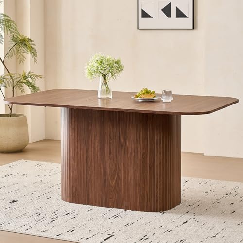 HJhomeheart Rechteckiger Esstisch, Moderne MDF-Tischplatte, Nordischer Küchentisch, Lattenrost-Design, Passend für Wohn- und Esszimmer, Dunkle Holzmaserung