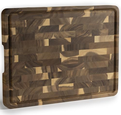 NAMTURE Holzschneidebrett groß – Schneidebrett Holz XL 40×30×2,5 cm, Stirnholz aus Akazienholz, mit hochwertiger Öl-Oberfläche, Saftrille & Anti-Rutsch-Füßen