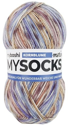 myboshi mysocks Merino, extra weiche 4-fädige Merino-Sockenwolle, 75% Schurwolle, 25% Polyamid, filzfrei, 100g, 420m Blau (Kornblume), 1 Knäuel