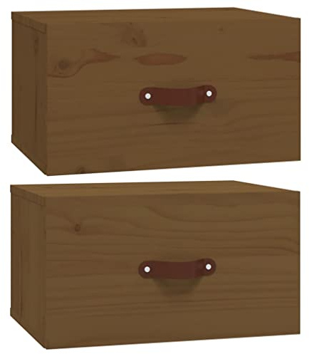 Mokuyary Nachttische, Wandmontage, 2 Stück, honigbraun, 40 x 29,5 x 22 cm, Beistelltisch, Sofa-Hängeschrank mit Schublade, Wandschrank, schwebend, für Schlafzimmer, Wohnzimmer