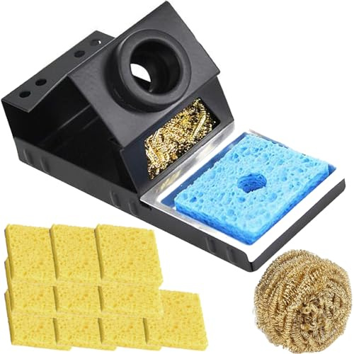 HAAMNING7 Soldering Iron Holder, Stable Portable Soldering Iron Stand with Brass Wool, Cleaning Sponge, Solder Tip Slots, No Water Needed