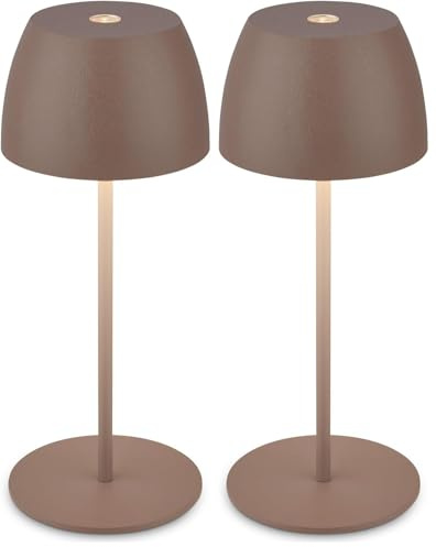 BRILONER - Mini LED Tischlampe kabellos IP44 mit Touch, stufenlos dimmbar, Akku & Lichtquelle tauschbar, Nachttischlampe, Dekolampe, LED Lampe, Akku Tischleuchte, 8x20 cm (DxH), Umbrasand