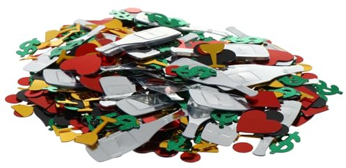 GLEAVI Confettis Décoratifs de Fête Poker 15 G par Paquet, Motifs Rouge Cœur, Trèfle, Carreau et Verre à Pied en Plastique, Décoration de Table et Événements Festifs, Style Aléatoire
