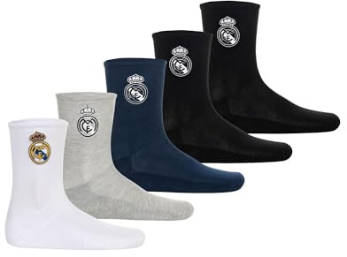 Real Madrid Kinder Socken, 5er Pack | Offizielles Lizenzprodukt, Tennis Socken Baumwollmischung, Fangeschenk Kinder mit gesticktem Logo
