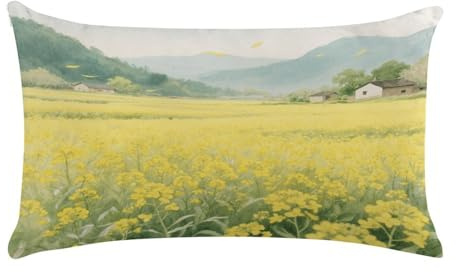 Soft Cozy Throw Pillow Covers Rapeseed Sea Decorative Cushion Covers Plush Boho Farmhouse Pillow Case with Zipper Throw Pillowcase for Bed Sofa Living Room Bedroom 12 ×20 