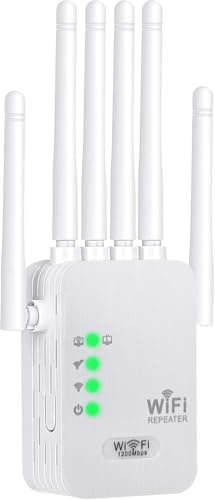 1200Mbps Repeteur WiFi Puissant sans Fil,5G Amplificateur WiFi de avec 6 Antennes Couvrant Une Superficie de 10000 sq.ft,2 Rj45 Ports LAN,Répéteur WiFi/Routeur/AP,pour la Maison et Le Bureau (XS)