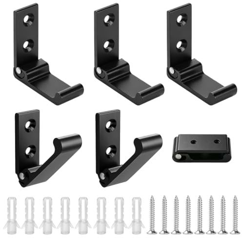 DAJMAIEZ 10 Ganchos Plegables de Pared Negros 90° para Ropa y Toallas | Soportes metálicos resistentes y plegables. Ideales para abrigos, bolsos, toallas y más en cualquier espacio del hogar.