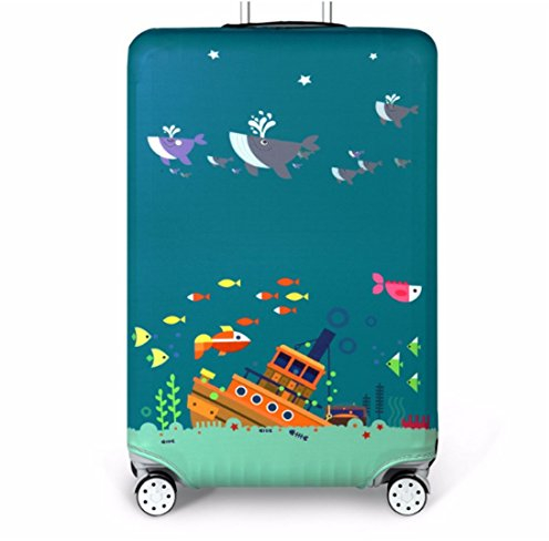 YianBestja Elastisch Reise Kofferschutzhülle Abdeckung Waschbar Kofferhülle Schutz Bezug Luggage Cover für 18-32 Zoll Koffer (Ozean, L (25-28 Zoll))