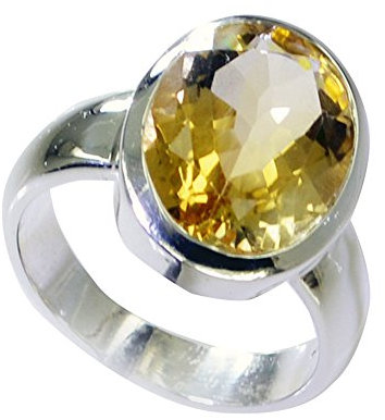 55Carat Ring aus echtem goldenem Citrin, Sterlingsilber, ovaler Schnitt, Lünetten-Stil, handgefertigt, Größe 5, 6, 7, 8, 9, 10, 11, 12, Sterling Silber, Citrin