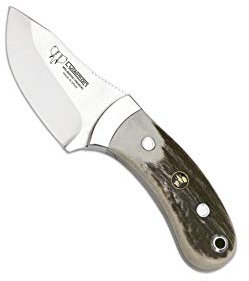 Cudeman Cuchillo 288-C hoja de acero ACX-380 de 7,5 cm y empuñadura de asta de ciervo de 9,5 cm para caza, pesca, supervivencia y bushcraft + Portabotellas regalo