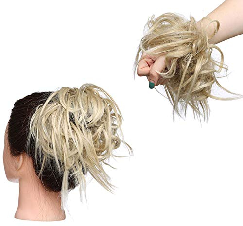 Hair Extension Haarverlängerung Haarteil Haargummi Hochsteckfrisuren Brautfrisuren VOLUMINÖS Gewellter Unordentlicher Dutt PferdeschwanzGraublond bis Bleichmittel Blond
