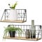 Mkouo Schweberegal Modernes Regalbrett Boho Deko Wandregal Holz Aufbewahrungsregale mit Metalldraht Gestelle Display Regal für Badezimmer Schlafzimmer Wohnzimmer Küche gewürzregal, Beige 2er-Set