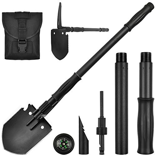 Yeacool Survival Camping Shovel, Folding Spade Multitool with Molle Bag, Entrenching Tool Military ,180 Degree Tactical Shovel High Carbon Steel,Portable Pickaxe for Digging,Gardening, and Off Roading