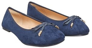 Yours Curve Plus Size - Slip On Ballet Flat Round Toe Ballerina Pumps Lightweight Bow Faux Suede in Wide E Fit & Extra Wide Eee Fit - Women's Dark Blue 7EEE