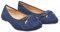 Yours Curve Plus Size - Slip On Ballet Flat Round Toe Ballerina Pumps Lightweight Bow Faux Suede in Wide E Fit & Extra Wide Eee Fit - Women's Dark Blue 7EEE