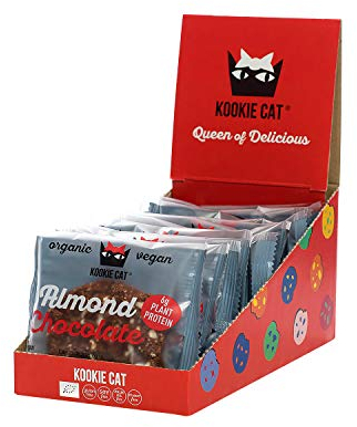 Kookie Cat Almond & Chocolate Individually Wrapped Vegan Cookies, Gluten Free, Soy Free, Bio and Organic, Almond & Oat - 12 X 50g Multipack