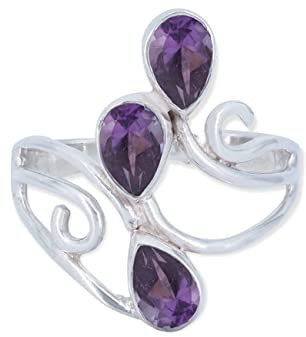 mantraroma Bague femme argent 925 améthyste facettée pierre précieuse violette insolite ludique