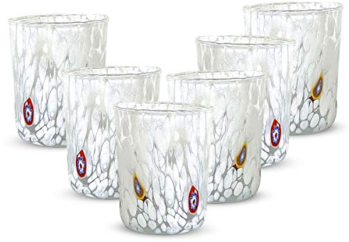 Gocce di Murano 6 verres à eau travaillés selon la tradition des artisans de Murano, verre soufflé et travaillé à la main 300 ml - verres à eau verre arc-en-ciel pluie