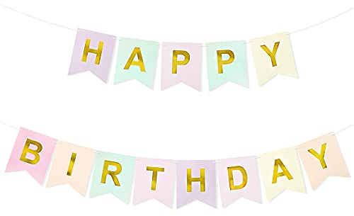 BETESSIN Happy Birthday Banner Pastell Geburtstag Girlande Geburtstagsbanner für Geburtstagsparty Geburtstagsfeier