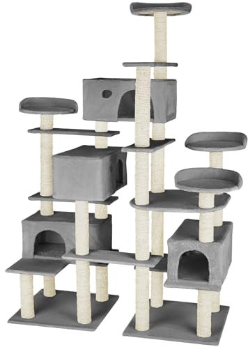 tectake® Arbre à Chat XXL Griffoir pour Chat 214 cm, 4X Maisons 4X Lits Jeux Appartement Accessoire Chats avec Couchage Chats Grattoir Chat Etagere