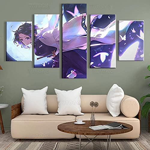 Toaueng Poster & Kunstdrucke 5 Stück Leinwandjapan Anime Shinobu Kocho Kimetsu No Yaiba 150×80Cm 5 Leinwand Kunst Wandkunst Fünf Teile Tafelmalerei Wandbild Hd Poster Modernes Modulares Bild