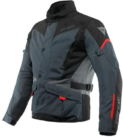 Dainese - Tempest 3 D-Dry, Chaqueta de moto Touring para Hombre, Impermeable, Forro Térmico Desmontable, Protectores de Hombros y Codos, Ébano/Negro/Rojo Lava, 58